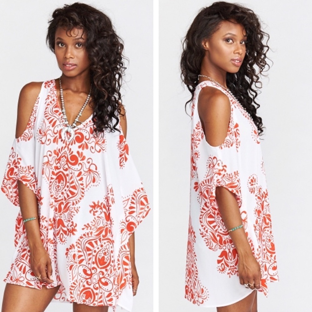 Show Me Your Mumu Peta Boo Tunic Top Dress‎ Red White Small Oversized Artsy Boho